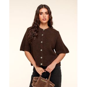 Donkerbruine Gebreide 3/4 Mouwen - Vest