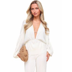 Witte Plisse V-hals - Top