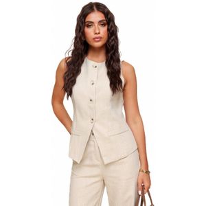 Beige Linnen Hoge Knopen - Gilet