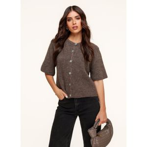 Donkertaupe Gebreide 3/4 Mouwen - Vest