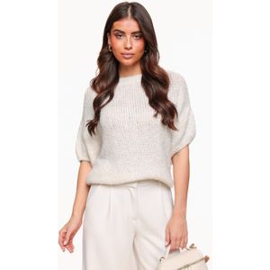 Creme Gebreide Wollen 3/4 Mouw - Trui