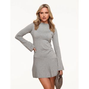 Grijze Gebreide Aangesloten Plooien - Jurk