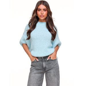 Lichtblauwe Gebreide Wollen 3/4 Mouwen - Trui