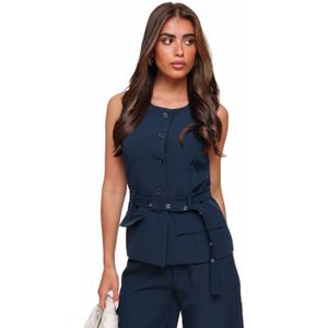 Navy Riem Hoge Knopen - Gilet