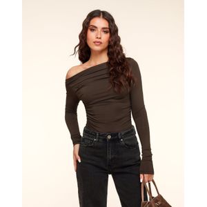 Bruine Gedrapeerde Off Shoulder - Top
