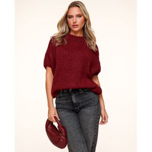 Bordeaux Wollen Gebreide 3/4 Mouwen - Trui