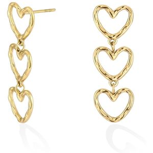 Gouden - Drie Open Hartjes Rij - Oorbellen - 3.2 cm x 1 cm