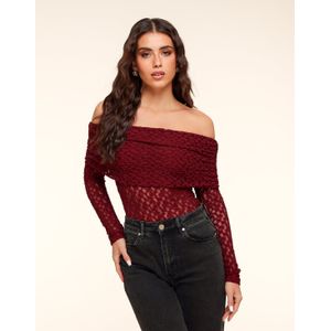 Burgundy Omgeslagen Off Shoulder - Top