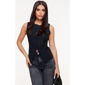 Zwart Hoge Knopen Zilveren Glitter Stenen - Gilet