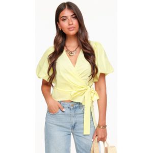 Lichtgele Korte Pofmouwen Wikkel - Top