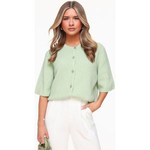 Gebreide Vest - Mintgroen - 3/4 Mouwen - Gestreept Patroon