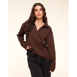 Donkerbruine V-Hals Losse LS - T-shirt