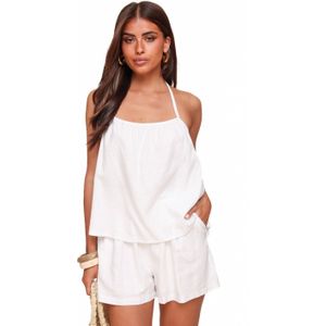 Witte Linnen Open Rug Halter - Top