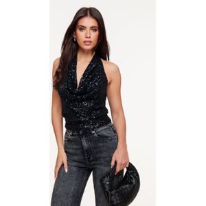 Zwarte Pailletten Halter Hals - Top