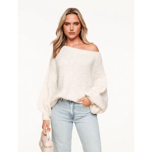Creme Gebreide Wollen Off Shoulder - Trui
