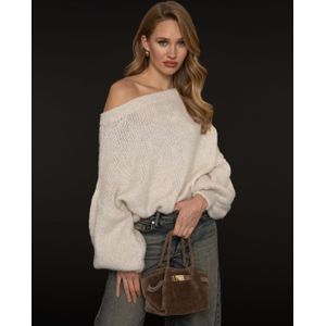 Creme Gebreide Wollen Off Shoulder - Trui