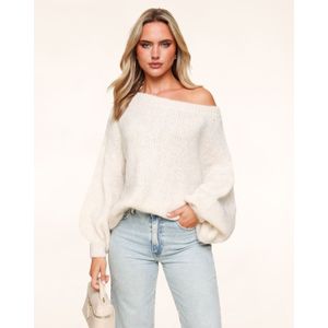 Creme Gebreide Wollen Off Shoulder - Trui