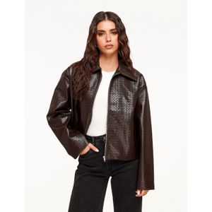 Donkerbruine Patroon PU Leren - Jas