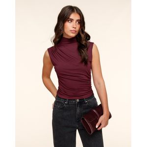 Burgundy Geplooide Col SS - Top