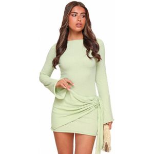 Lichtgroene Hoge Hals Gedrapeerde Detail - Jurk