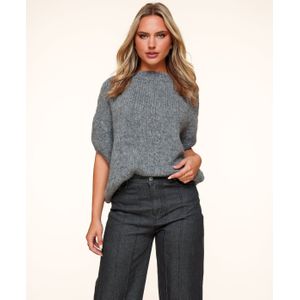Trui - Donkergrijs - Gebreid - 3/4 Mouw - Oversized - Ballon Mouwen