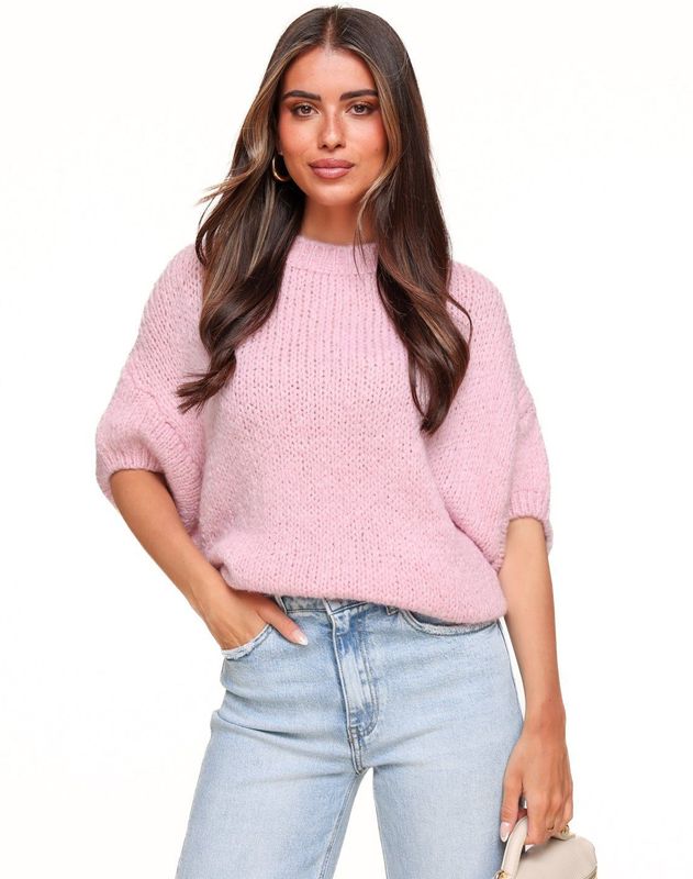 Gebreide Trui - Lichtroze - 3/4 Mouwen - Oversized