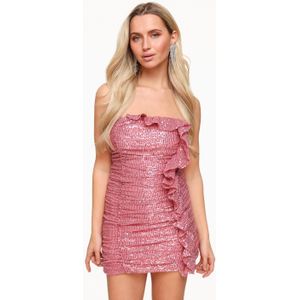 Roze Strapless Pailletten Ruffel - Jurk