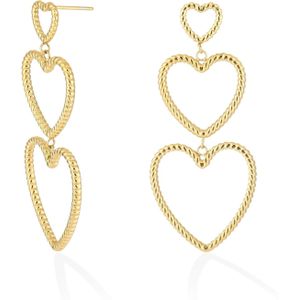 Oorstekers - Gouden Gedetailleerde Open Rij Hartjes - 1.8 cm x 4.5 cm