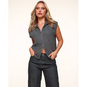 Donkergrijze Gebreide Rits - Gilet