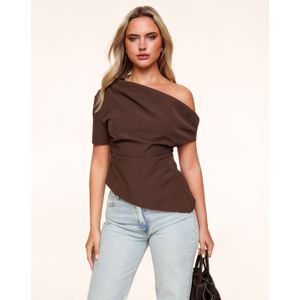 Bruine Gedrapeerde Off Shoulder SS - Top