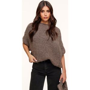 Donker Taupe Wollen Gebreide 3/4 Mouwen - Trui