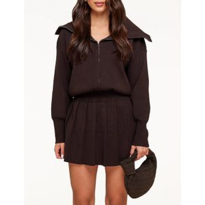 Donkerbruine Gebreide Plooien - Rok