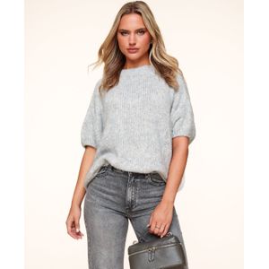 Lichtgrijze Gebreide Wollen 3/4 Mouw - Trui