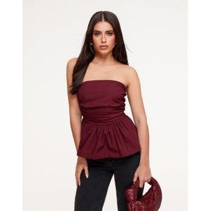Burgundy Strapless Peplum - Top