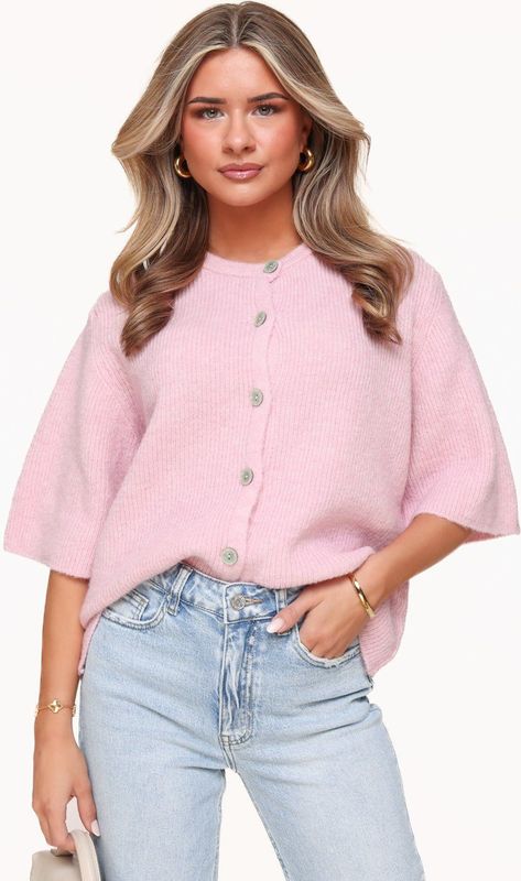 Gebreide Vest - Lichtroze - 3/4 Mouwen