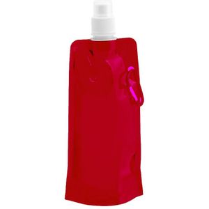 Drinkfles/bidon - rood - navulbaar - opvouwbaar met haak - 400 ml - festival/outdoor