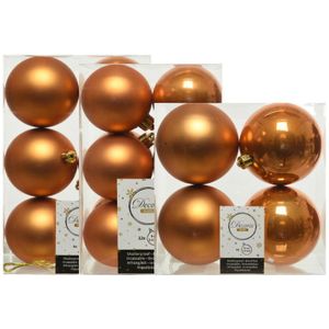 Kerstversiering kunststof kerstballen cognac bruin 6-8-10 cm pakket van 44x stuks