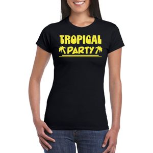 Tropical party T-shirt voor dames - met glitters - zwart/geel - carnaval/themafeest