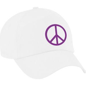 Paars peace teken verkleed pet/cap wit volwassenen
