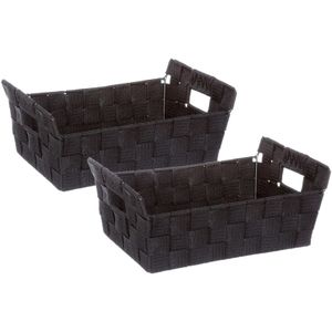 3x stuks gevlochten opbergmanden rechthoek zwart 28 x 20,5 x 11,5 cm - Kast-/badkamer mandjes verschillende formaten