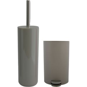 MSV Toiletborstel in houder/pedaalemmer set Moods - kunststof - taupe/beige