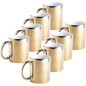 8x Metallic gouden koffiebekers/theemokken keramisch 350 ml - Servies - Bekers/mokken