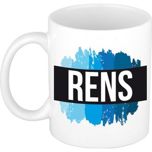 Rens naam cadeau mok / beker met verfstrepen - Cadeau collega/ vaderdag/ verjaardag of als persoonlijke mok werknemers