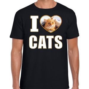 I love cats t-shirt met dieren foto van een rode kat zwart voor heren