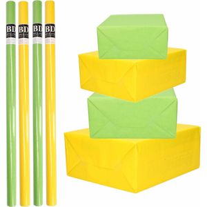 8x Rollen kraft inpakpapier pakket geel/groen lente/Pasen 200 x 70 cm