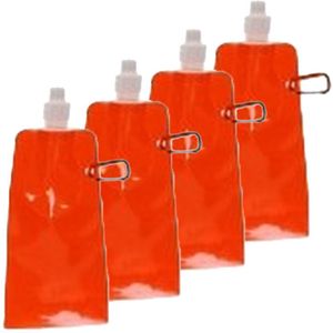 Drinkfles/bidon - 8x - oranje - navulbaar - opvouwbaar met haak - 400 ml - festival/outdoor