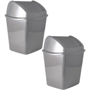Set van 2x stuks grijze vuilnisbakken/afvalbakken met klepdeksel 1,1 liter