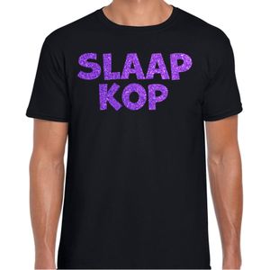 Verkleed T-shirt voor heren - slaap kop - pyjama party - zwart - glitter paars - themafeest