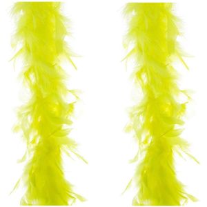 2x stuks carnaval verkleed veren Boa kleur fluor geel 2 meter