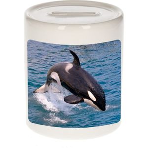 Dieren foto spaarpot grote orka 9 cm - orka walvissen spaarpotten jongens en meisjes